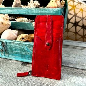 Red Leather Frye Snap Wallet